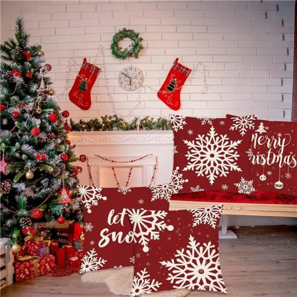 Christmas Decorations Pillow Covers Set of 4 Farmhouse Holiday Rustic Linen